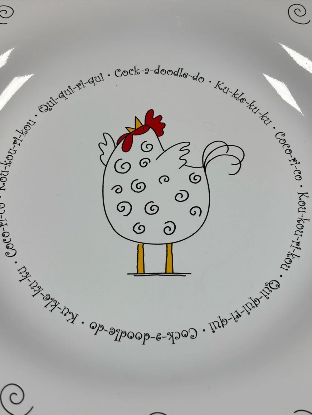 Blue Sky White Ceramic Chicken Dinner Plate - Whimsical Farmhouse Design